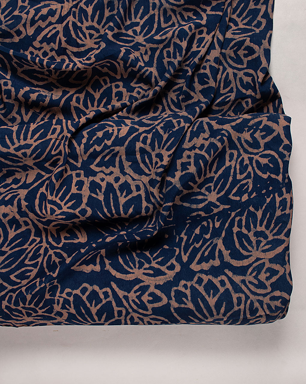 Indigo Hand Block Moss Crepe Fabric